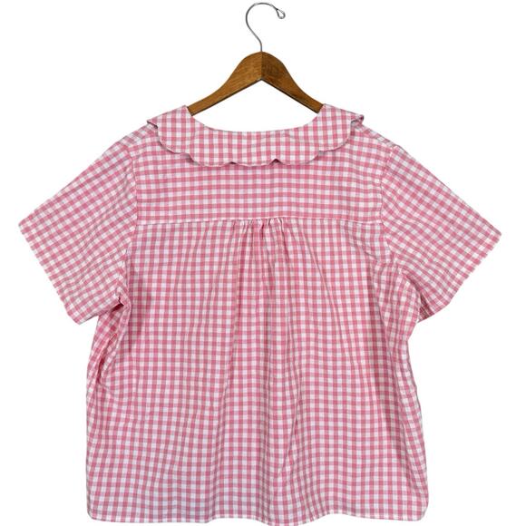 Pink Gingham Cottagecore Pajama Set Cotton Button Top Pants Large - Picture 7 of 9